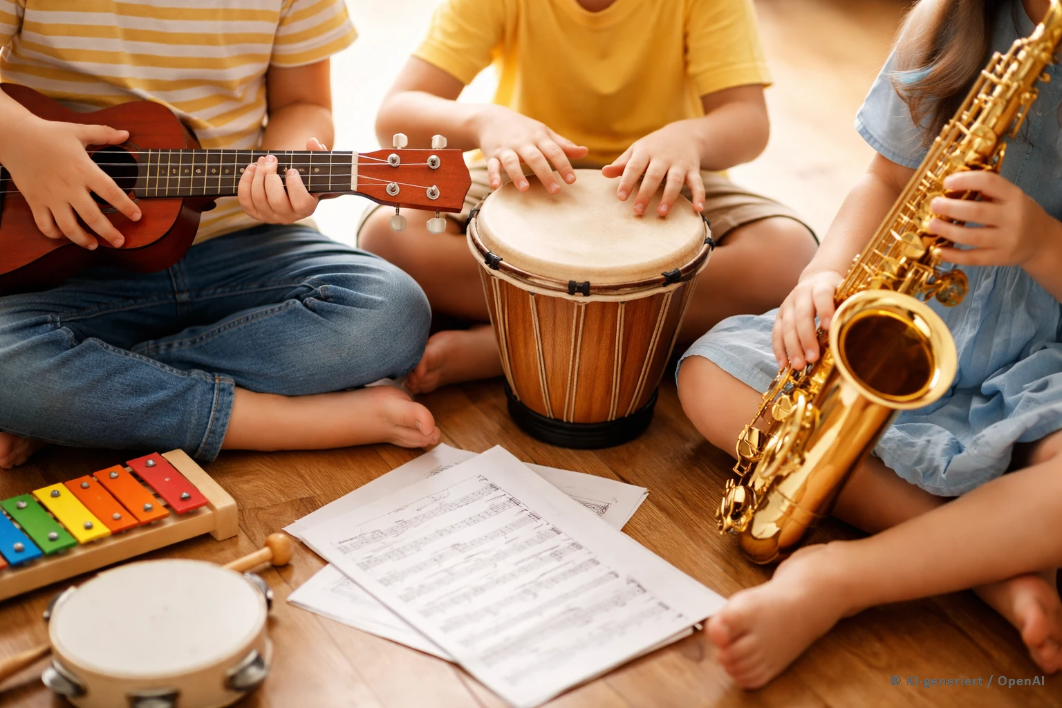Kinder musizieren gemeinsam mit Instrumenten
